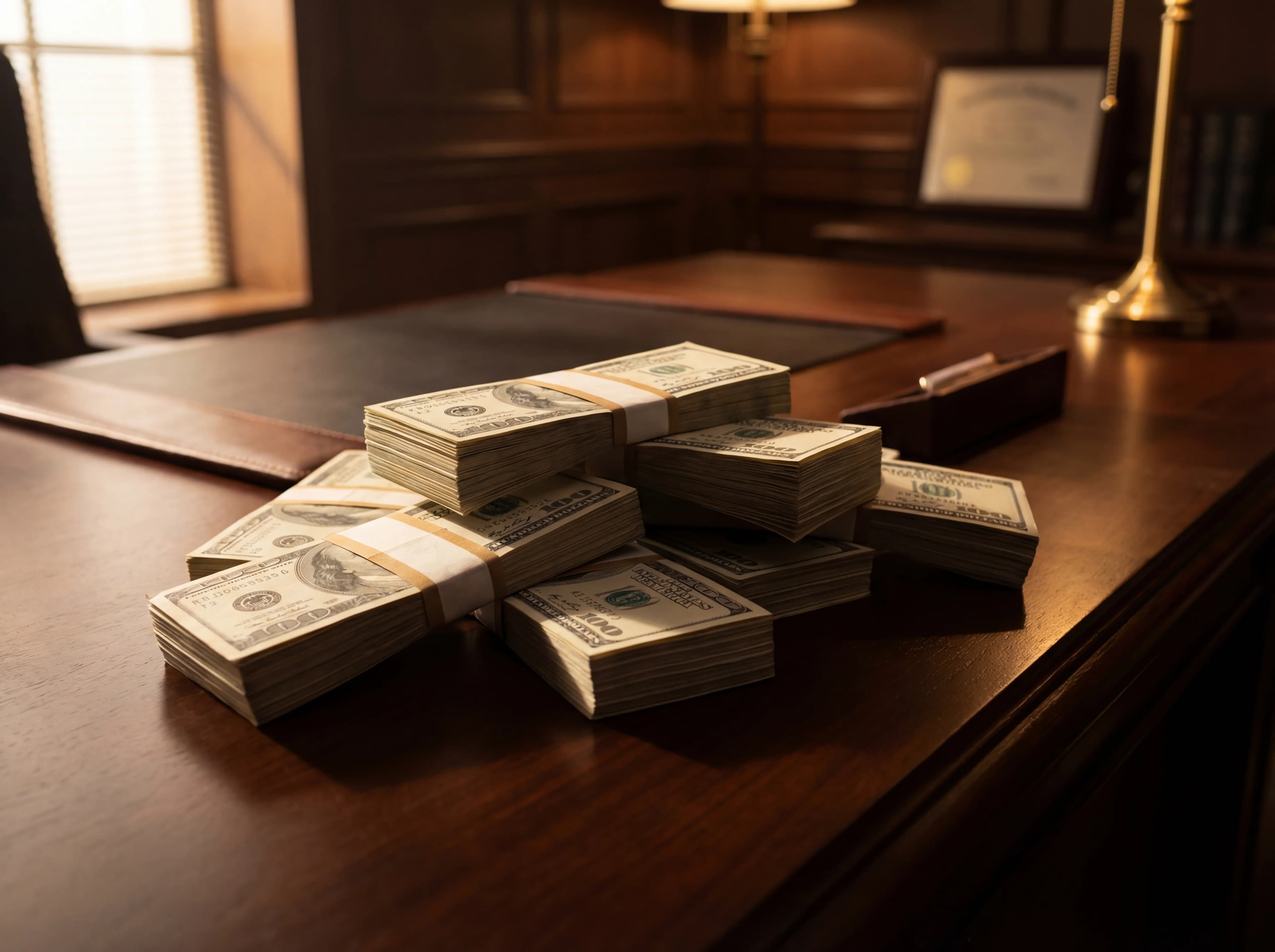 Stacks of cash on a table representing business revenue potential